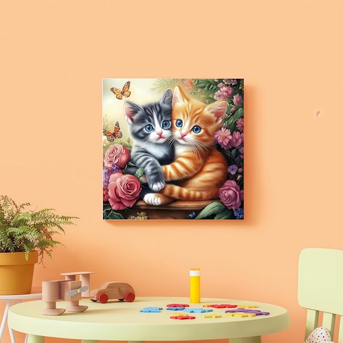 Paint by Numbers Kit for Adults, Cats and Flowers Canvas Paint by Number | Acrylic Paint by Number Canvas for Adult Beginners, Home Wall Art Decor,Unframed 16X16 inch