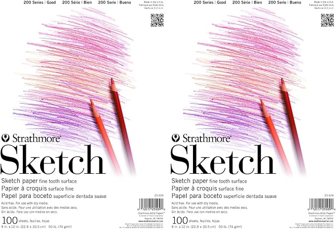 Strathmore 200 Series Sketchbook, Tape Bound Pad, 9x12 inches, 100 Sheets (50lb/74g) - Artist Paper for Adults and Students - Graphite, Charcoal, Pencil, Colored Pencil (Pack of 2)