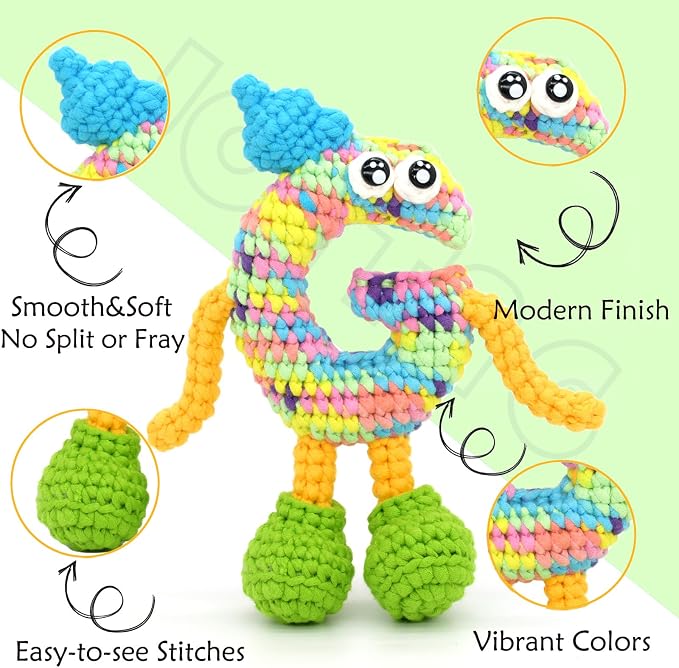 3 Pack Rainbow Beginner Crochet Yarn for Crocheting and Knitting Multicolor Cotton Crochet Yarn for Beginners with Easy-to-See Stitches Cotton-Nylon Blend Easy Yarn for Beginners(Rainbow 02)
