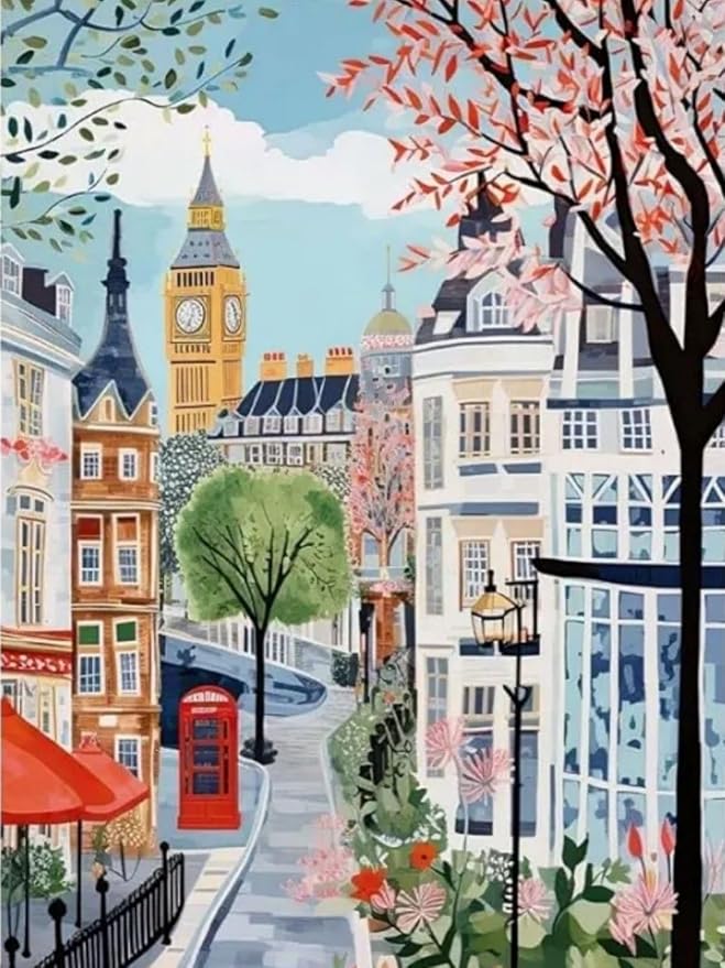 Mosaflare London Paint by Numbers for Adults Beginner 12X16 inch | Travel Scenery Adult Paint by Number Kits on Canvas, DIY Acrylic Oil Easy Painting by Numbers for Home Wall Decor