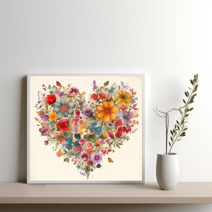 BYGFHLYW 5D Diamond Painting Kits for Adults, Heart Flower Diamond Art Kits | DIY Full Drill Diamond Dot Gem Painting for Home Wall Decor 13.78x13.78inch