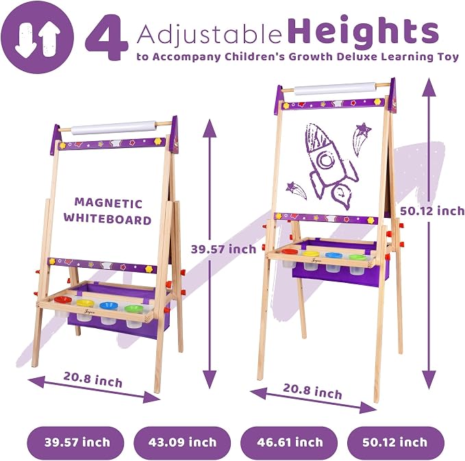 Joyooss Art Easel for Kids Easel for Toddlers,Adjustable Standing Wooden Toddler Easels Kid Whiteboard & Chalk Board Kids Dry Erase Board,Art Easel for Kid Age 2-4 4-8 9-12 Drawing Easels