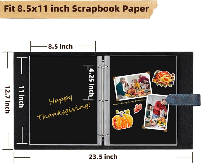 Vienrose 13"x11" Scrapbook Album Gift Set Faux Leather DarkBlue 60 Pages
