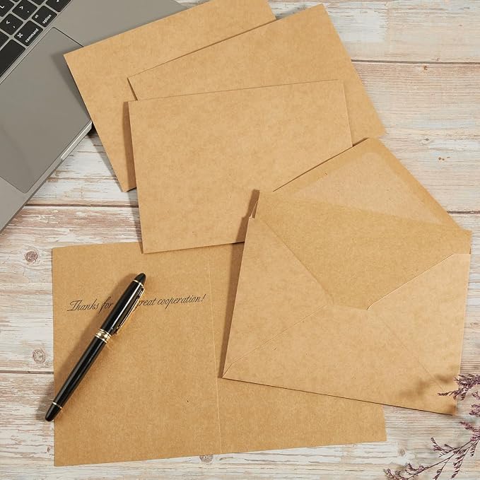 50 Pack Kraft Paper A7 Envelopes with Cards and Gold Stickers, 5x7