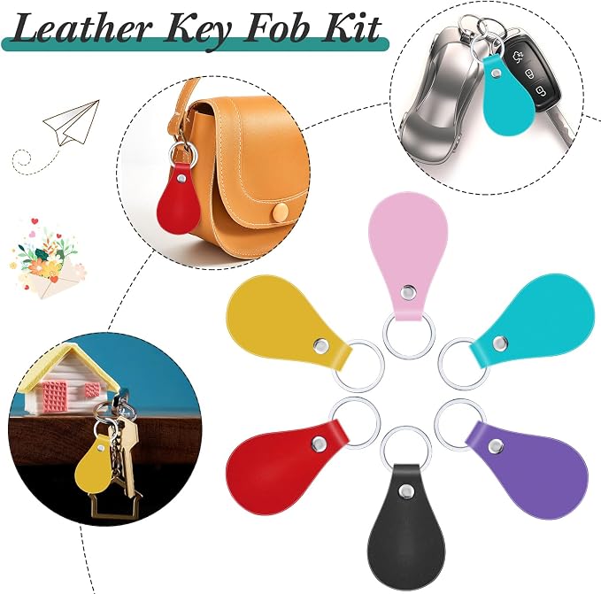 Taiyin 30 Pcs Leather Key Fob Kit PU Leather Keychain Blanks, Assorted