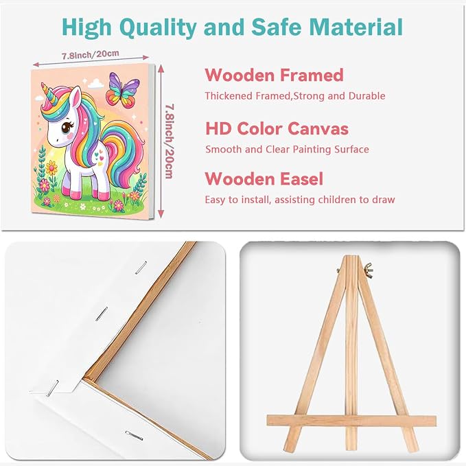 cviokrdu 4 Pack Paint by Numbers Kit for Kids with Frame - Wooden Easel, Animal Paint by Numbers for Kids Ages 4 8 12, Easy Animals Acrylic Oil Painting Kits for Home Wall Decoration 8x8 inch