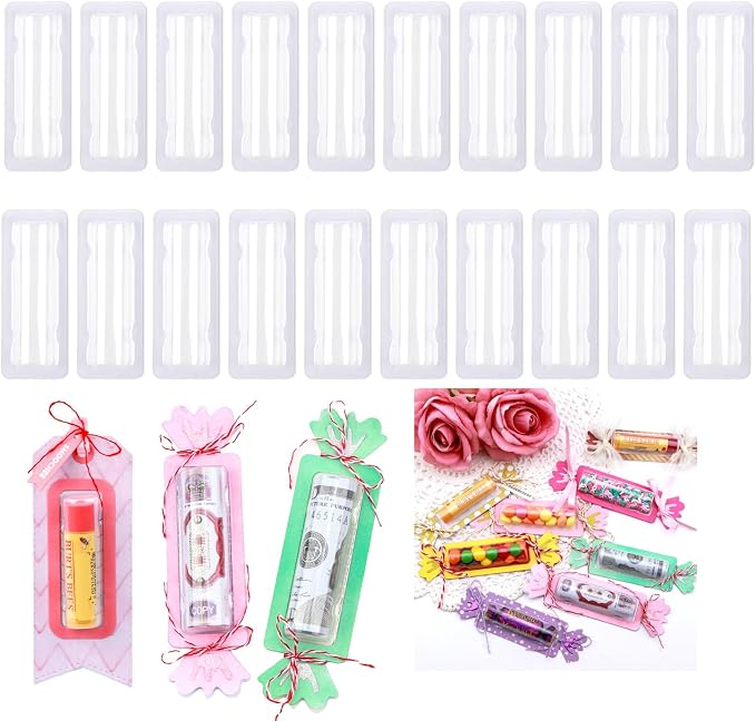 BAOFALI 20PCS 3.4x1.4inch Plastic Clear Rectangle Domes; Self-Adhesive Lip Balm Pouches Money Holder for DIY Craft Gift Cards Shaker Card Making Handmade Crafts Clear Pouch Cover Scrapbooking Tool