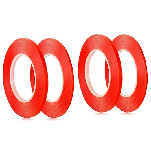 BAOFALI 4Pcs Double Sided Red Line Tape；2 Size Heat Resistant Super Sticky AdhesivesPerfect for Adhering Ribbon, Glitter, or Microbeads, Foiling, Making Boxes and Envelopes, DIY Scrapbooking