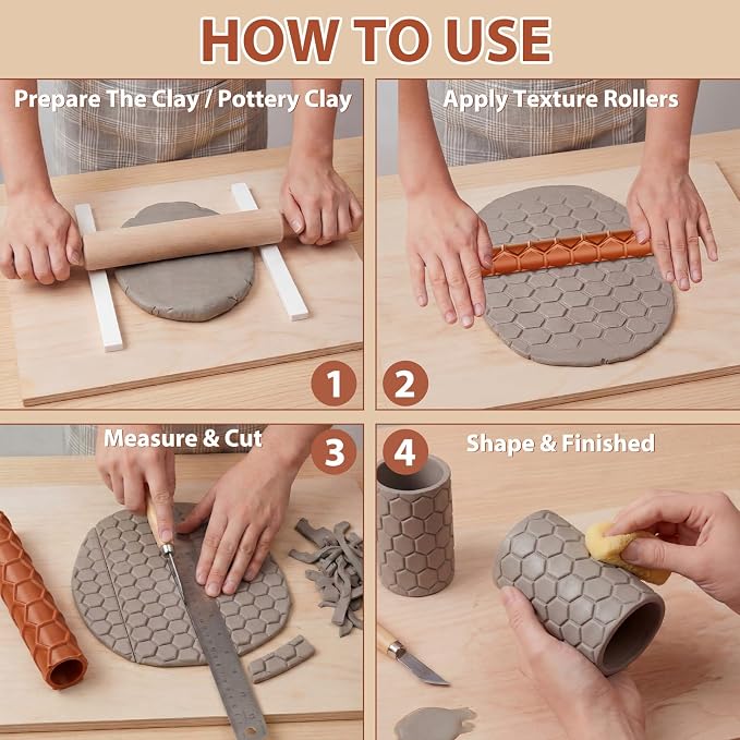 Leriton 6 Pack 9 Inches Clay Texture Roller Set Extra Large Polymer Tools