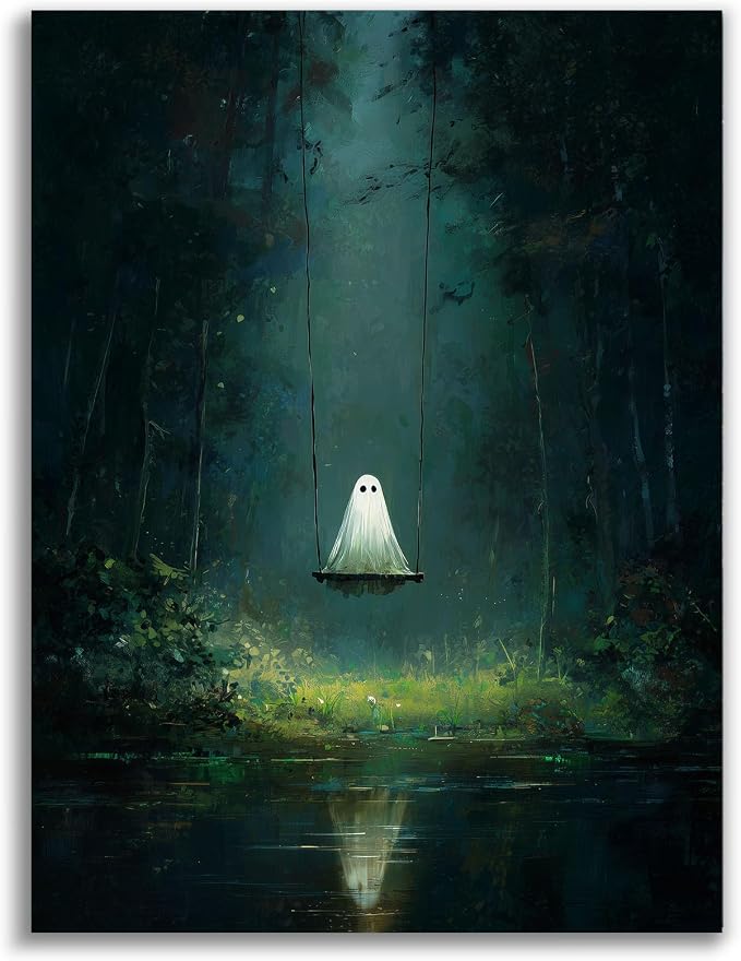 Gemozaic Halloween Ghost Paint by Numbers Kit for Adults, Unframed, 12x16 | Forest Spooky Paint by Number, Horror Easy DIY Acrylic Numbers Painting for Home Wall Decor, Gift, Rolled-up Pack, Unframed
