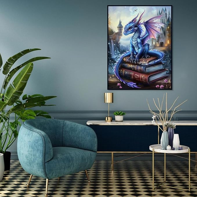 Diamond Art Kits for Adults,Dragon and Book Diamond Painting Kits 12 x 16in