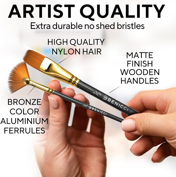 Professional Artist Paint Brush Set of 12 - Painting Brushes Kit for Kids, Adults Fabulous for Canvas, Watercolor & Fabric - for Beginners and Professionals - Great for Water, Oil or Acrylic Painting