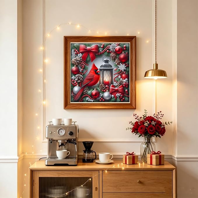Christmas Cardinal Diamond Art Kits for Adults, 5D DIY Diamond Painting for Adults Beginners, Diamond Dots Kits Gem Arts Crafts for Home Wall Decor 12x12 Inch