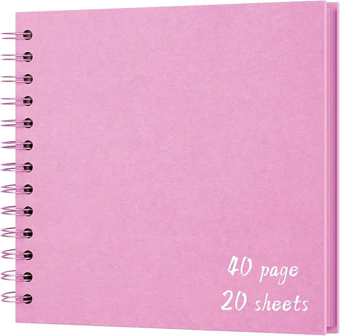 DIY Scrapbook Album 8x8 Inch, Hardcover Kraft Paper Scrap Book Photo Album, Blank Page Memory Scrap Book for DIY Crafts, Traveling, Wedding, Anniversary, Birthday, 40 Pages (20 Sheets), Pink