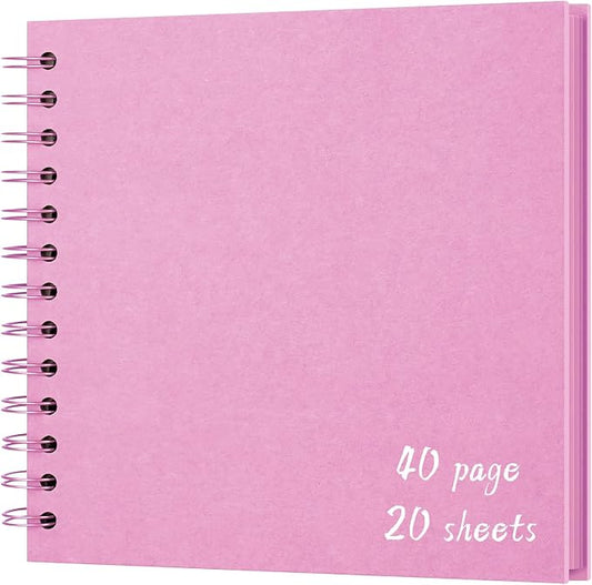 DIY Scrapbook Album 7x7 Inch, Hardcover Kraft Paper Scrap Book Photo Album, Blank Page Memory Scrap Book for DIY Crafts, Traveling, Wedding, Anniversary, Birthday, 40 Pages (20 Sheets), Pink