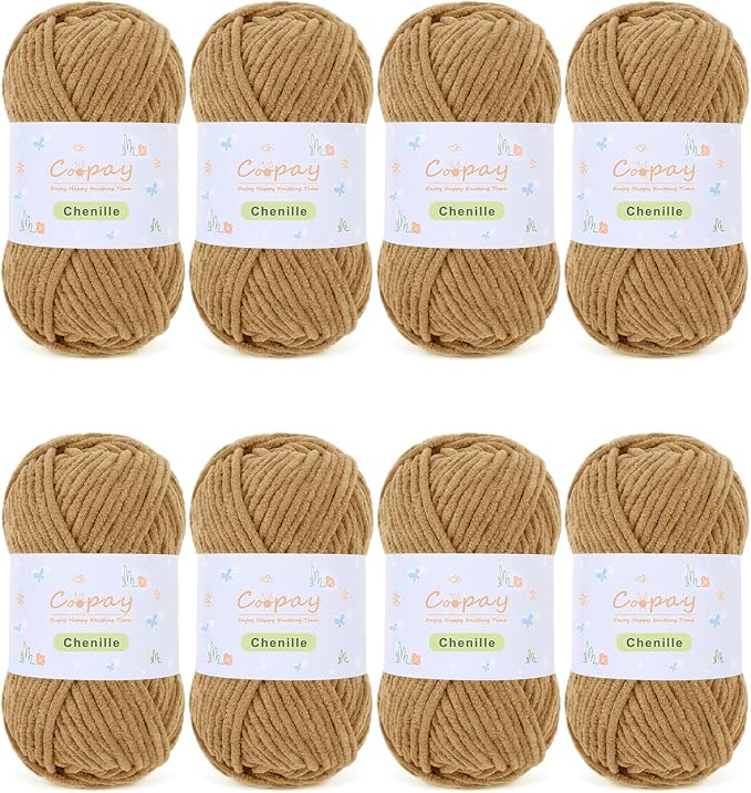 Coopay Chenille Yarn for Crochet, Medium Weight Yarn CYC #4, Brown | Crochet Yarn Set - 400g Total, Soft Velvet Yarn for Colorful Crafts, Blankets, Plush Dolls, Decorative Handmade Works