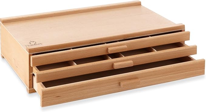 7 Elements 3 Drawer Wooden Artist Storage Supply Box for Pastels, Pencils, Pens, Markers, Brushes and Tools