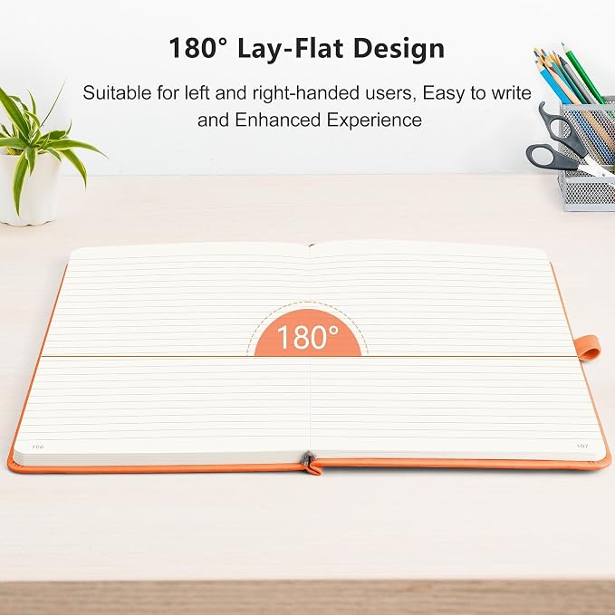 RETTACY Lined Journal Notebook, 192 Numbered Pages, A5 Size (5.7'' x 8.3'') | Leather Hardcover, 100 GSM Thick Paper, for Men & Women, Journaling, Writing, Work & Office (Orange)