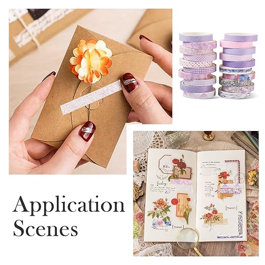 20 Rolls Scrapbook Tape 7 mm Cute Decorative Tape Set Floral Tape Pack Purple Aesthetic Colored Tape Rolls Stickers for Crafts DIY Scrapbook Bible Study Journaling Planner Supplies