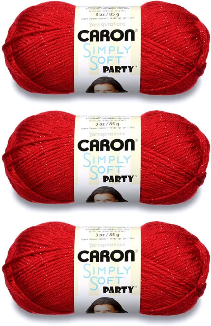 Caron Simply Soft Party Acrylic Yarn for Crocheting Soft, Red, 3-Pack