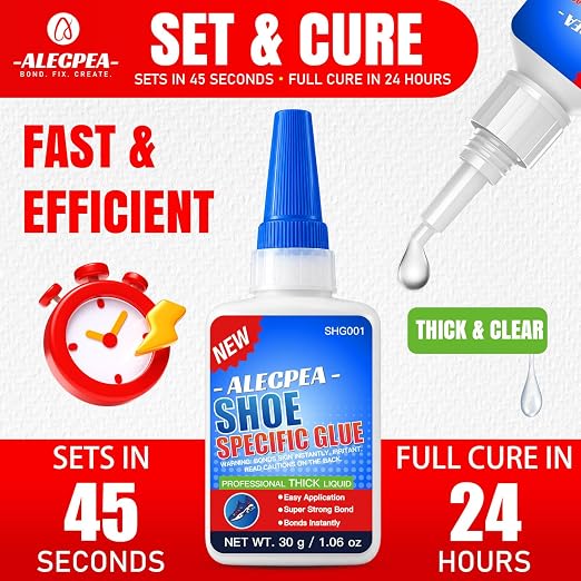 ALECPEA Shoe Glue for Sole Repair, Thick Clear Adhesive, 30g with 3 Tips