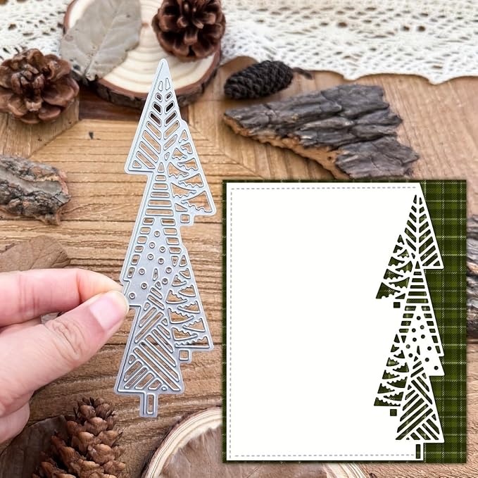 Lapoo Festivals Metal Cutting Die for Scrapbooking - Durable, Cut Stencils for DIY Scrapbook Photo Album Decorative Paper Card, Card Making Supplies, Embossing (Half Christmas Tree 5.2 x 1.4 in)