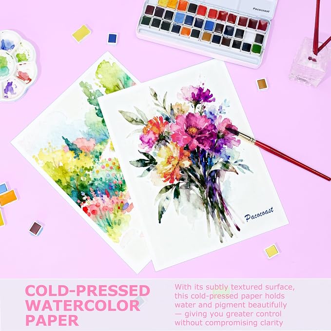 Pacocoast 9"x12" Watercolor Paper Pad, 140lb/300gsm Water Color Paper, Pink
