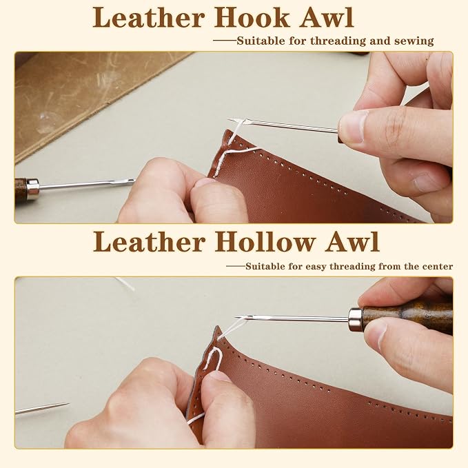 ZXIIXZ 3 Pcs Sewing Awls, Leather Scratch Hollow Hook Awl Tool Kit