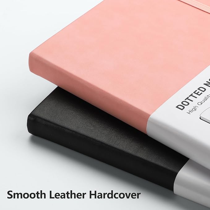 RETTACY Dotted Journal Notebook, 192 Pages, A5 Medium Size (5.7'' x 8.3'') | Leather Hardcover, 100 GSM Thick Paper, for Journaling, Planning, Tracking (Pink)
