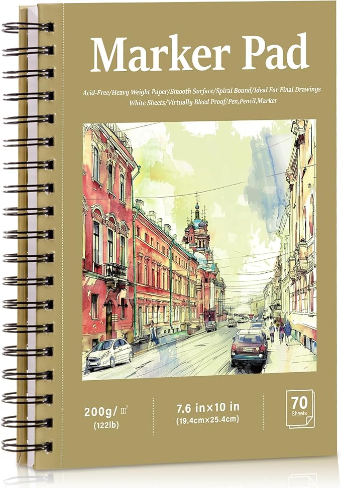 200gsm Hardcover Marker Paper Pad 7.6 × 10 in, 70 Sheets, Spiral Bound
