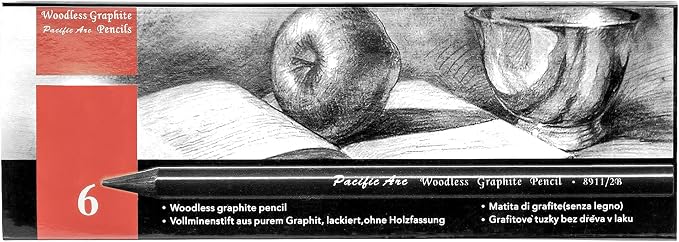 Pacific Arc Woodless Graphite Pencil 6 Pack Set, 2H, for Sketching, Drawing, Coloring and Art