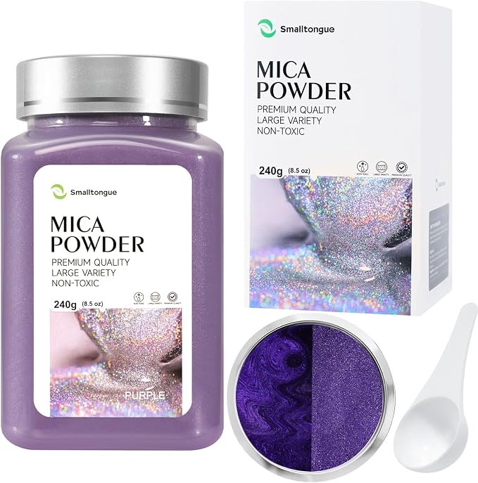 Mica Powder, Purple, 240g with Scoop, Complies with ASTM D-4236 | For Epoxy Resin, Soap, Bath Bomb, Candle| Safety Material| Odorless| Brilliant Colors