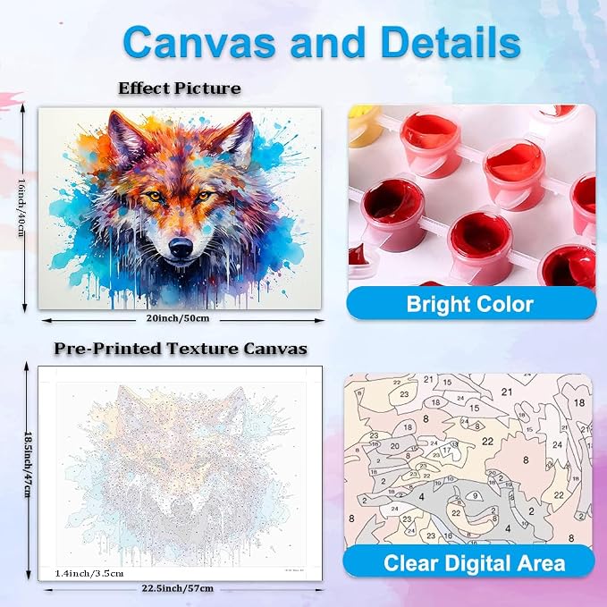 Artunion Wolf Paint by Numbers Kit for Adults,Animals Paint by Number Kits, DIY Oil Painting Paint by Number Kits on Canvas Arts Craft for Home Wall Decor 16x20 Inch