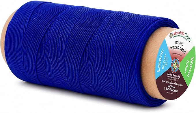 Mandala Crafts 80M 0.8mm Royal Blue Round Waxed Thread for Leather Sewing