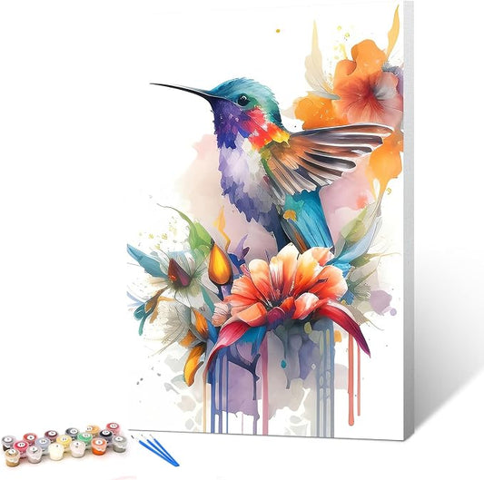 Ginkko Bird Framed Paint by Numbers Kit for Adults 8X 12 inch, Flowers | Beginners & Kids Ages 8-12, Flower DIY Acrylic Canvas Painting with Paints & Brushes, Original Art Decor Gift for Home Wall
