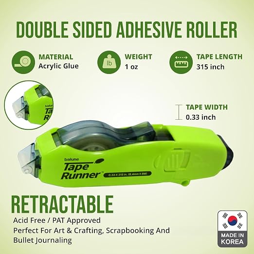 TAPE RUNNER - Double Sided Adhesive with Dispenser Roller Included - Permanent, Sticky, Transparent - Ideal for Scrapbooking, Crafts & More - Retractable (315 inches per Cartridge), 20 Cartridge