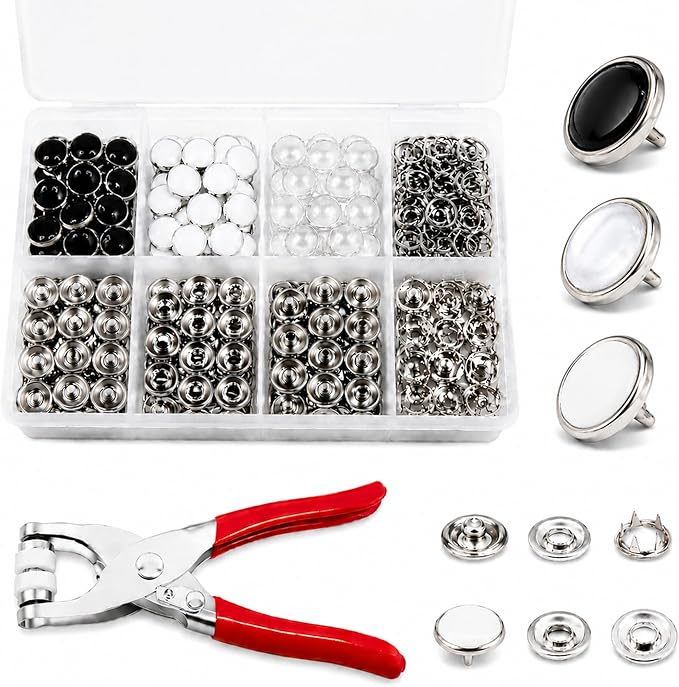 100 Sets Pearl Snap Buttons with Pliers, 400 PCS Multicolor Mixing Hollow Sewing Snap Fasteners for DIY Crafting Clothing (9.5mm)