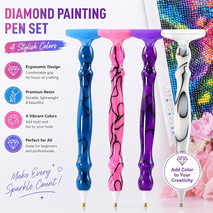 ZYNYXY 25PCS Ergonomic Diamond Art Pens Kits, Resin Diamond Painting Pen with Multifunctional Plastic Screw Thread Tips for 5D Diamond Painting (Black Stripe Purple)