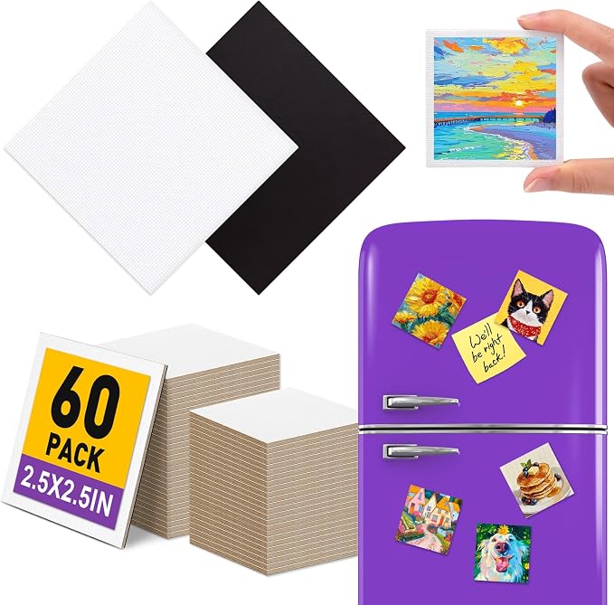 60Pack 2.5x2.5IN Square Mini Canvas Magnets, Small Magnetic Paint Canvas