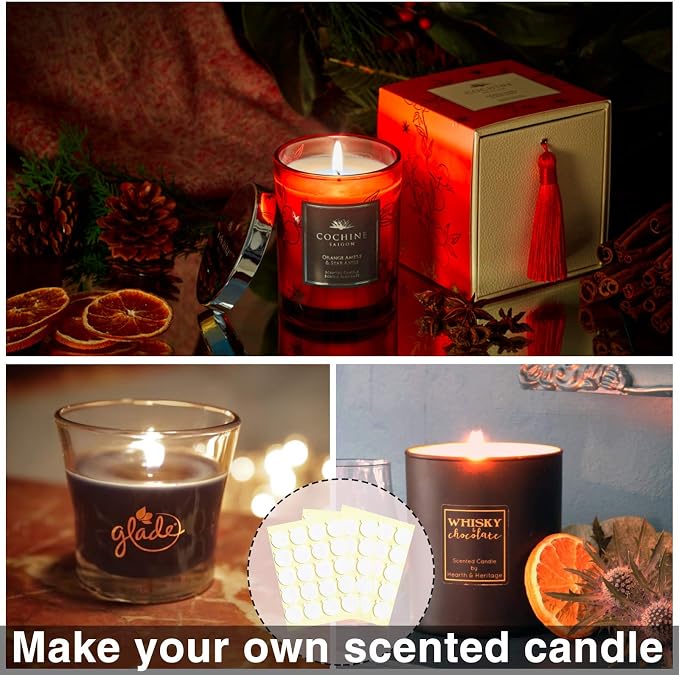 480Pcs Candle Making Wick Stickers, with Tail | Double-Sided, Easy to Peel, Ideal for DIY Candle, Hot Wax, Birthday Gifts, Party, Crafts