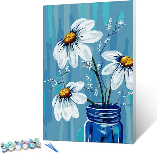 Ginkko Paint by Numbers for Adults Kids Beginners with Wooden Frame Easy Acrylic on Canvas 12x16 inch with Paints and Brushes, Vase Flower(Include Framed)