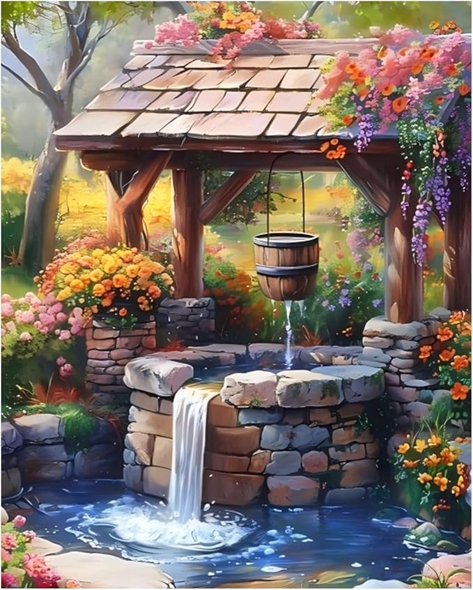 AUKELHJ Paint by Numbers Kit for Adults Beginner, Water Well, 16X20 Inch | Paint by Number for Adults, Beginner Friendly, High-Definition Color Canvas, Stress Relief, Home Decor, Gifts, Unframed