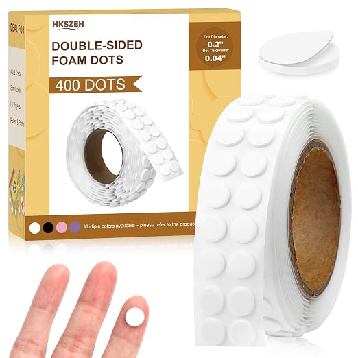 400 PCs 1mm Thin Double Sided Foam Dots 0.3" Adhesive Foam Tape for Crafts Double Sided Foam Tape 3D Foam Pop Dots for Art Crafts DIY Handmade Scrapbook(White,0.3" Diameter,1 mm Thick)