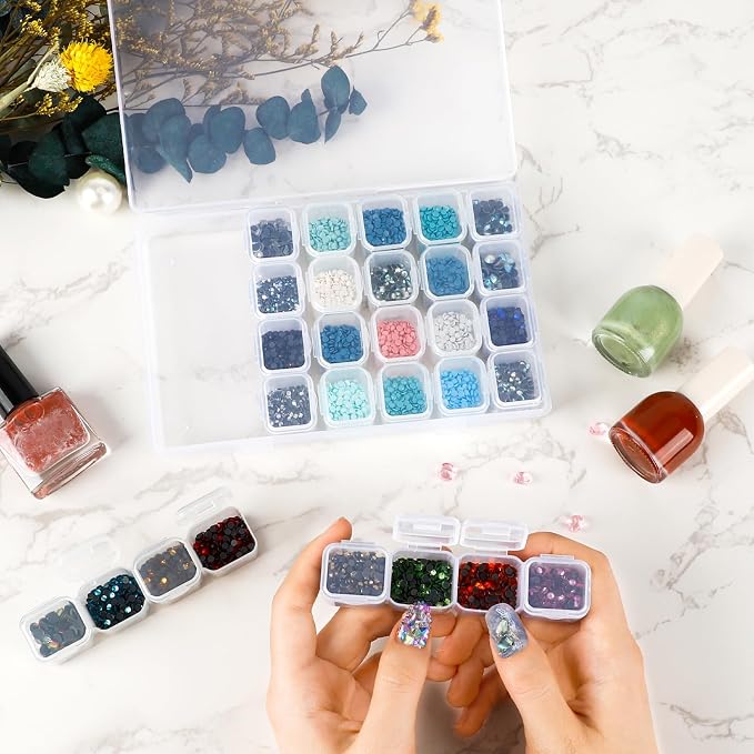 SGHUO Diamond Painting Storage Boxes 3 Pack 28 Grid Plastic Bead Organizer | Clear Plastic, Divided Compartments, for Diamond Art Beads Jewelry and Craft Supplies, Portable Project Storage