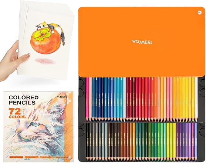 Woomer 72 Premium Colored Pencils with 20 Textured Colored Pencil Paper