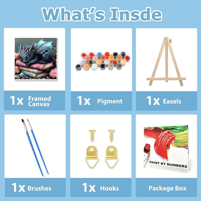 Dragon Paint by Numbers Kit for Adults Beginner, Paint by Numbers 10x10 in | Framed Paint by Numbers with Easel, Acrylic Painting by Numbers, DIY Arts and Crafts for Gifts or Home Decor