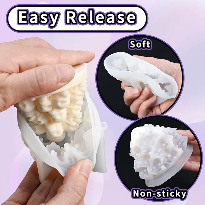 Hallowee Skull Candle Mold, Stacked 3D Skeletons Head Silicone Mold | Durable Non-Stick Halloween Craft Molds for Epoxy Resin Casting, Concrete & Soap, DIY Home Decor Party Creative Gift Making