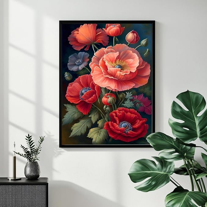 Poppy Paint by Numbers Kit for Adults, 16x20 inch | DIY Painting Kits Crafts for Adults, Relieve Stress, Gift, Home Wall Decor