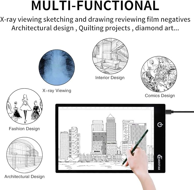 XIAOSTAR Light Box Drawing Pad A5, Tracing Board with Micro USB Cord Charge Cable and Brightness Adjustable for Artists, AnimationDrawing, Sketching, Animation, X-ray Viewing (A5) Not Rechargeable