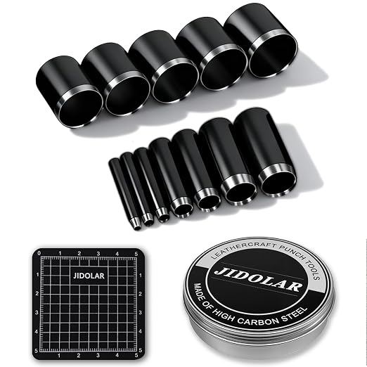 Leather Circle Cutter Tool Set, 12 Pieces Small Circle Punch Tools 2/4/6/8/10/12/14/16/18/20/22/24mm, High Carbon Steel Round Cutting Dies - Leather Hole Punch Tool Kit for DIY Leathercrafts